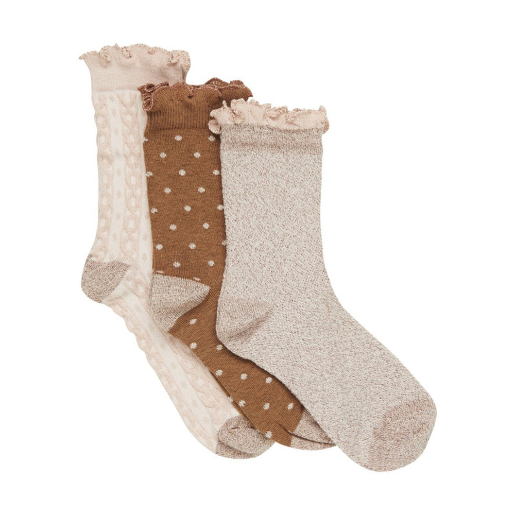 Creamie Brand Girls 3 Pack Socks / Rose Smoke — Pink-Brown