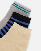 Load image into Gallery viewer, Deux Par Deux 3 Pack Sock (Blue Stripes/Sand/Grey): Size 3/4 to 10/12 Years
