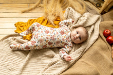 Load image into Gallery viewer, Coccoli Zipper Footie Onesie in Watercolour Flowers Print : Size 1M to 24M
