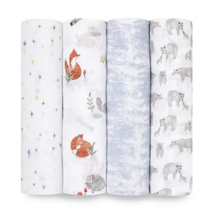 Aden + Anais Silky Soft Muslin Cotton Swaddle Blanket in Fox and Friends Print