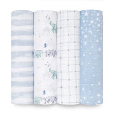 Load image into Gallery viewer, Aden + Anais Silky Soft Muslin Cotton Swaddle Blanket in Stars/Moons/Stripes Print
