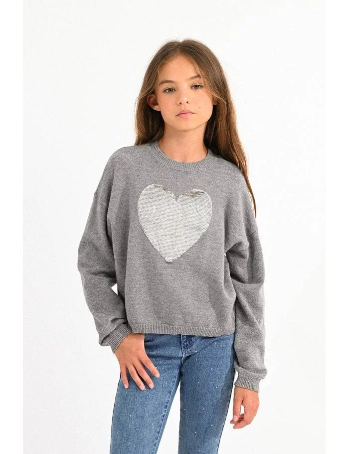 Mini Molly Girls Ash Grey Heart Sweater Size 8 to 16y