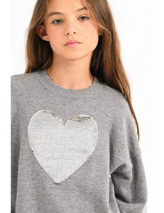 Mini Molly Girls Ash Grey Heart Sweater Size 8 to 16y