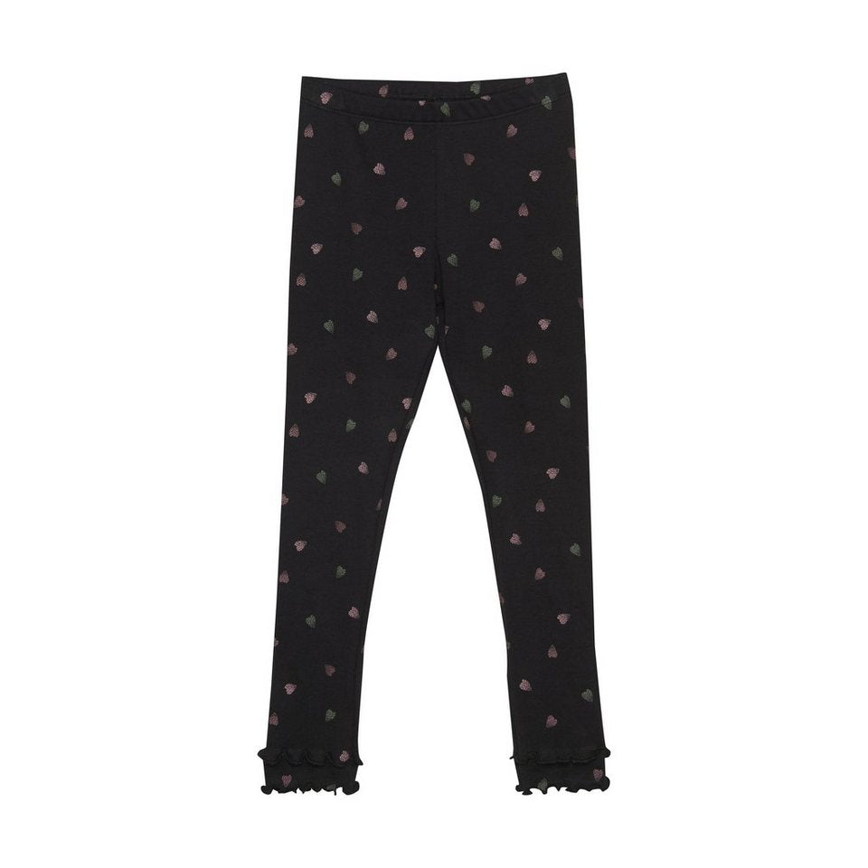 Minymo “Hearts” Ribbed Cotton Leggings in Soft Black: Size 24M to 8 Years