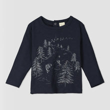 Load image into Gallery viewer, Ettie &amp; H “Jago” Long Sleeved Cotton Tee in Navy Trees Print: Size NB to 7 Years
