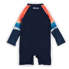 Load image into Gallery viewer, Nano Baby Boy One Piece Rashguard in Navy/Orange: Size 6/9M to 18/24M
