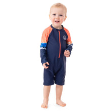 Load image into Gallery viewer, Nano Baby Boy One Piece Rashguard in Navy/Orange: Size 6/9M to 18/24M
