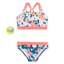 Load image into Gallery viewer, Nano Girl Tropical Floral in Coral 2 Piece Swimsuit: Size 4 to 14 Years
