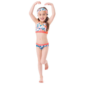 Nano Girl Tropical Floral in Coral 2 Piece Swimsuit: Size 4 to 14 Years