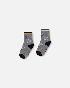 Deux Par Deux Heather Grey Emoji Socks : Size 3-12