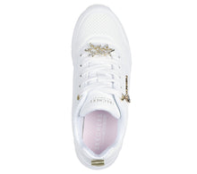 Load image into Gallery viewer, Skechers “Trendy Jewels” White/Gold Sneakers: Size 11 to 5
