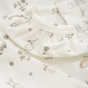 Fixoni Baby Organic Cotton Long Sleeved Onesie with Fawn/Bunny Print: Sizes: Preemie to 24M