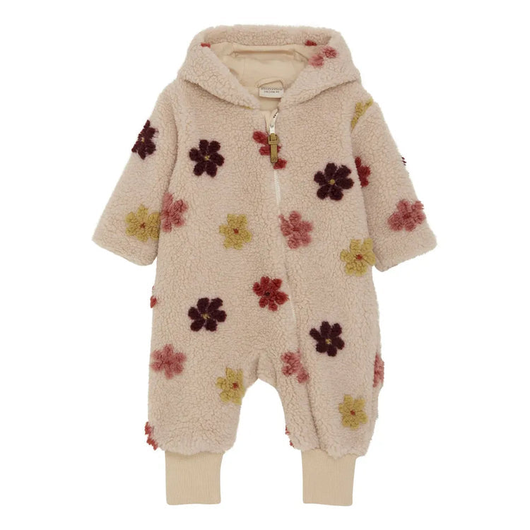 Minymo Baby Sherpa Bunting Suit w Daisy Print: Size 1M to 12M