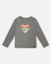 Load image into Gallery viewer, Deux Par Deux Girls Long Sleeved Tee with Reversible Sequin Heart: Size 3 to 10 Years
