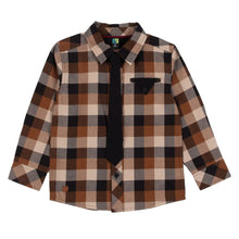 Load image into Gallery viewer, Nano Boy Button Down Shirt w Tie in Cocoa Brown Plaid: Size 2 to 14
