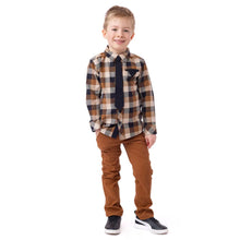 Load image into Gallery viewer, Nano Boy Button Down Shirt w Tie in Cocoa Brown Plaid: Size 2 to 14
