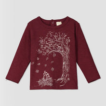 Load image into Gallery viewer, Ettie &amp; H “Jago” Long Sleeved Cotton Tee in Burgundy Trees Print: Size NB to 7 Years
