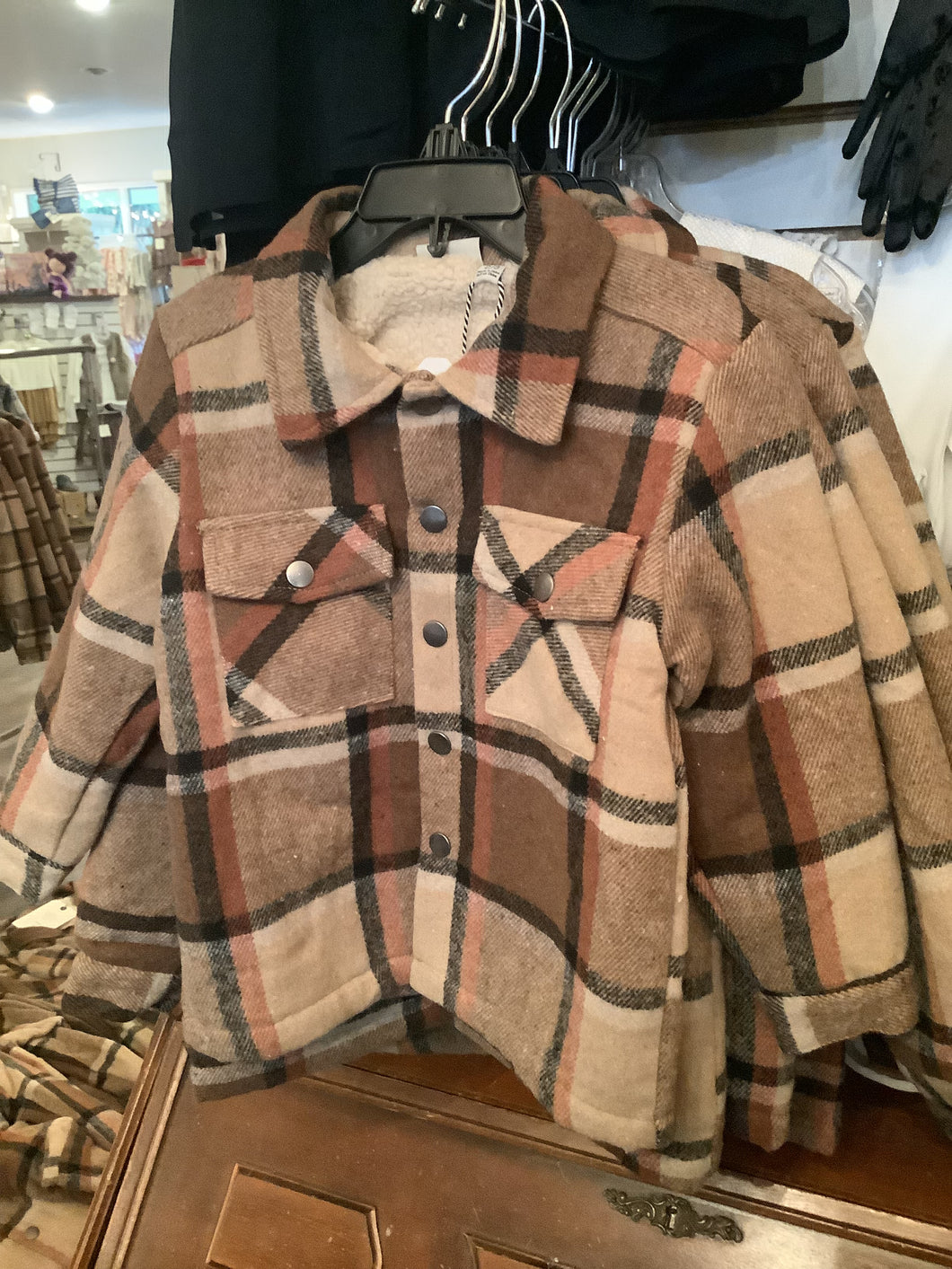 Brown/Tan Plaid Sherpa Lined Shacket: Size 2/3 to 6/7 Years