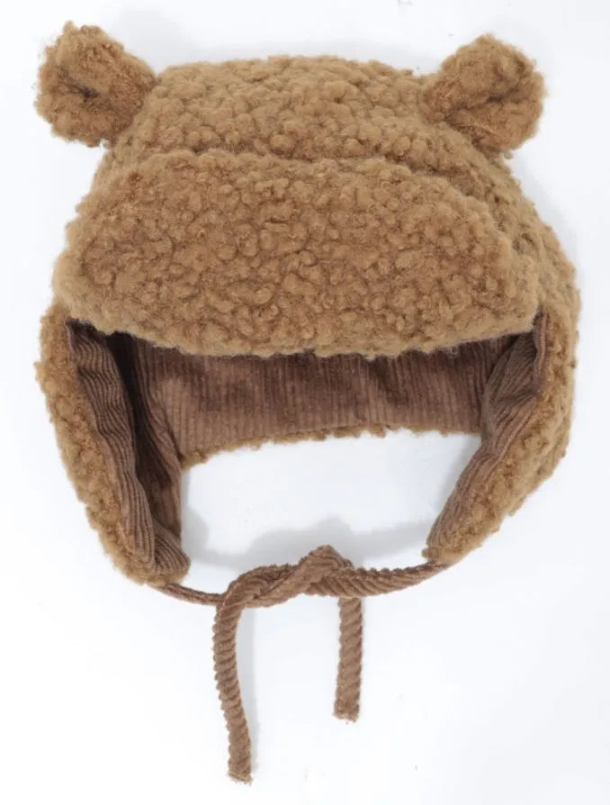 Calikids Bear Hat In Colour Caramel : Size S 3/6M to L 18M/3Y