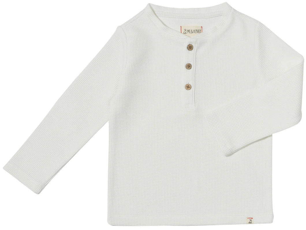 Me & Henry Long Sleeved Waffle Shirt in White : Size 0/3M to 18/24M