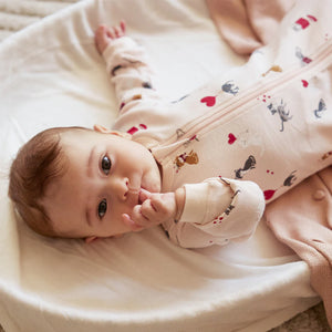 Petit Lem “Meowentine” Print Baby Sleeper: Sizes NB to 24M