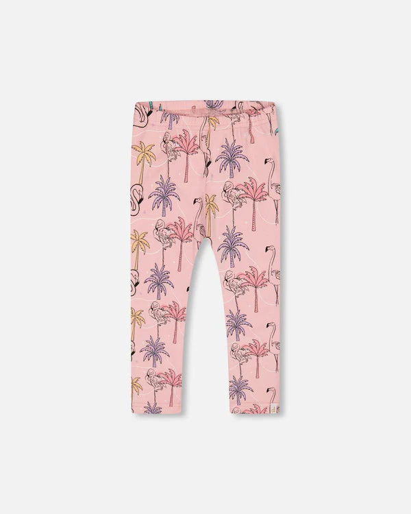 Deux Par Deux Flamingos and Palm Tree Print Capri Leggings: Size 2 to 10