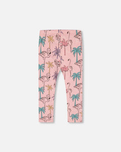 Deux Par Deux Flamingos and Palm Tree Print Capri Leggings: Size 2 to 10