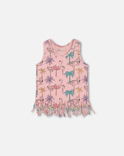 Load image into Gallery viewer, Deux Par Deux Flamingos and Palm Tree Print Tank Top with Fringe: Size 2 to 10
