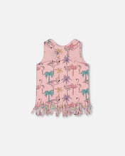 Load image into Gallery viewer, Deux Par Deux Flamingos and Palm Tree Print Tank Top with Fringe: Size 2 to 10
