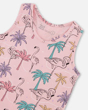 Load image into Gallery viewer, Deux Par Deux Flamingos and Palm Tree Print Tank Top with Fringe: Size 2 to 10
