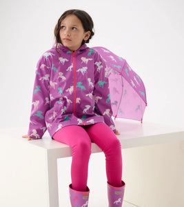 Hatley Leaping Horses Color Change Zip-Up Rain Jacket: Size 2 to 12