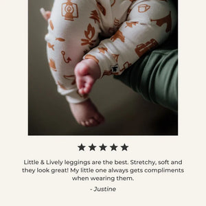 Little & Lively “Adventure” Printed Bamboo Cotton Leggings MADE IN CANADA: Size 0/3M to 6T