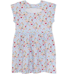 Minymo Organic Bamboo Cotton Dragonfly Print Dress on Sky Blue: Size 24M to 8