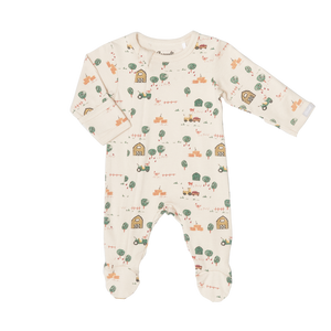 Coccoli Farming Print Zipper Footie : Size NB to 18M