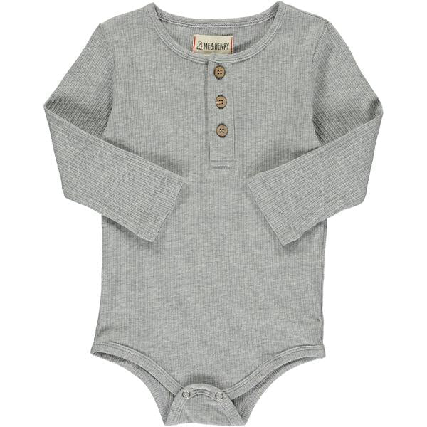 Me & Henry Grey Ribbed Long Sleeved Cotton Onesie: Sizes 0M to 24M