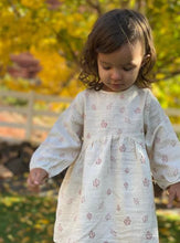 Load image into Gallery viewer, Ettie &amp; H Long Sleeved Cotton Gauze Dress in Ivory Leaves Pattern: Sizes 0/3M to 24M
