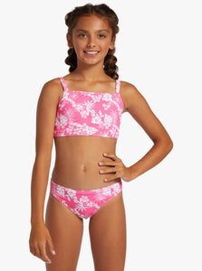 Roxy “Aloha Spirit” Pink Floral Crop Top Set: Size 7 to 16 Years