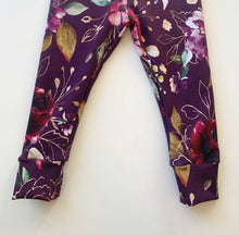 Load image into Gallery viewer, Coast Kids Clothing Locally Made Plum Golden Floral Leggings : Size NB to 4T
