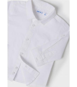 Mayoral Boys Linen Blend Dress Shirt in White (w/ Tiny Blue Dots Lining) Size 6M to 24M