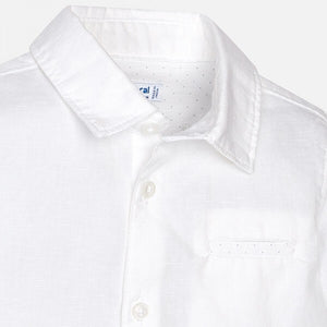 Mayoral Boys Linen Blend Dress Shirt in White (w/ Tiny Blue Dots Lining) Size 6M to 24M
