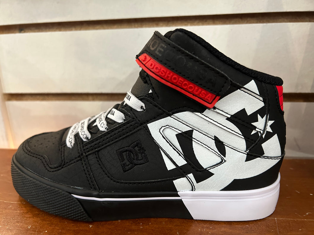 DC Pure High Top Elastic Lace Hightop in Black/White Logo Print : Size 11 to 7
