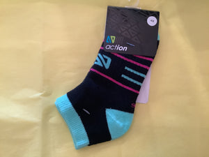Nano Athletic Ankle Socks Pink/Teal Stripes : Size 4/6 to 7/8