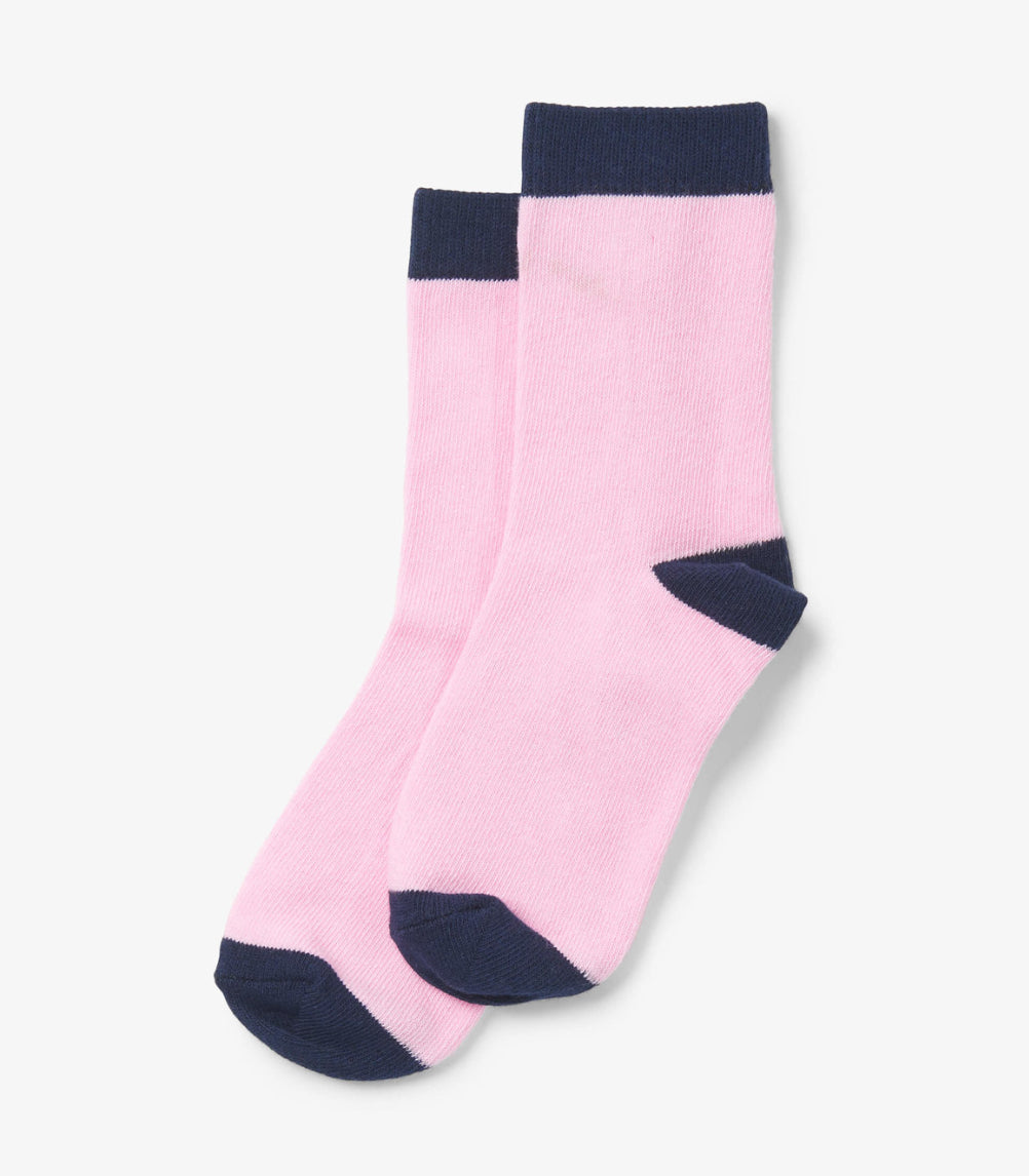 Hatley Navy And Pink Crew Socks: Size 2-12