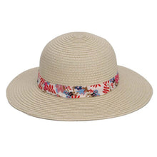 Load image into Gallery viewer, Calikids Straw Hat with Floral Ribbon and Chin Strap : Size Toddler to Junior
