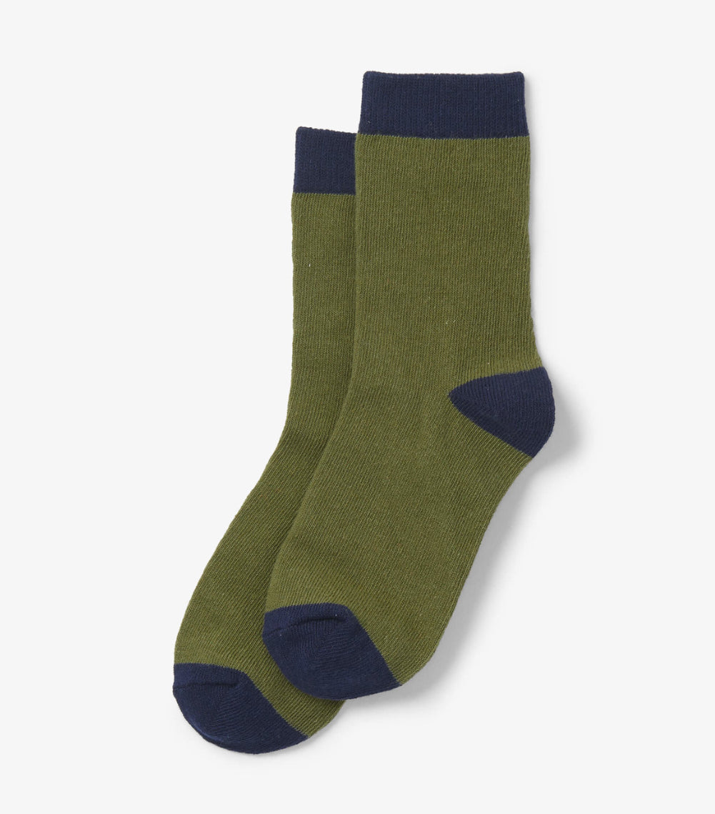 Hatley Navy And Green Crew Socks: Size 2-12