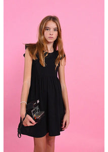 Mini Molly Woven Dress with Ruffle Detail in Black: Size 8 to 16