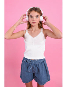 Mini Molly Ribbed Cropped Tank Top in White: Size 8 to 12