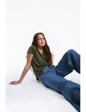 Load image into Gallery viewer, Mini Molly Embroidered Ribbon V-Neck Tee in Khaki : Size 8 to 16
