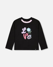 Load image into Gallery viewer, Deux Par Deux Girls Black “Love” Long Sleeve Shirt: Size 3 to 8
