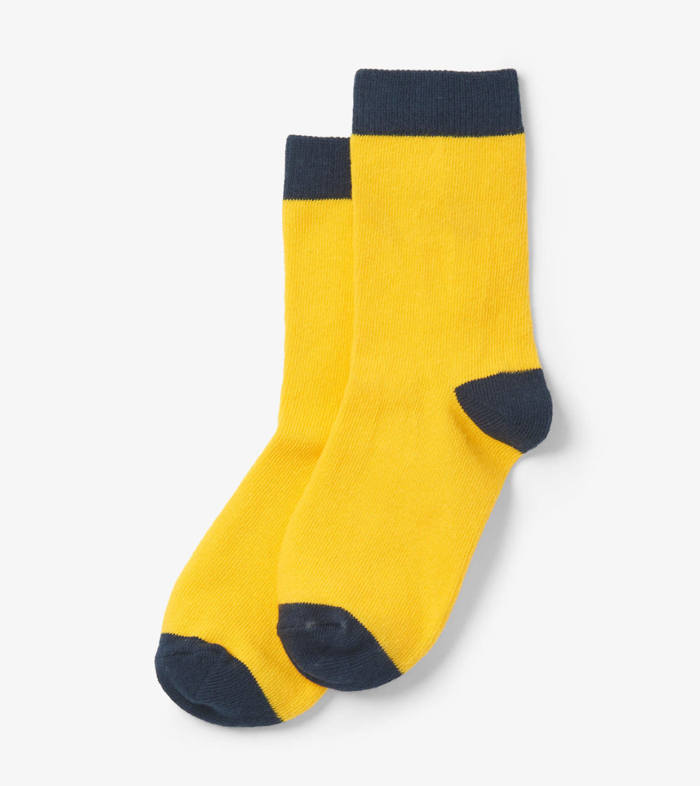 Hatley Navy And Yellow Crew Socks: Size 2-12